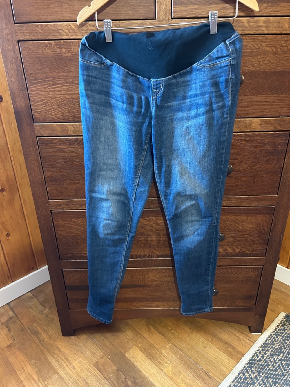1822 Denim Maternity Jeggings - Dark Blue with Black Panel
